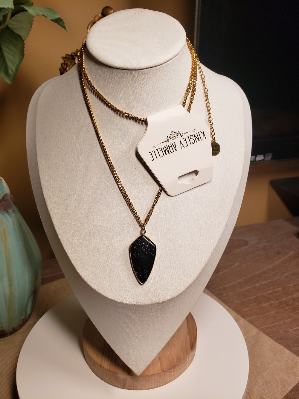 Kinsley Armelle Gold Necklace w/ Black & White Marbled Stone Pendant NWT!